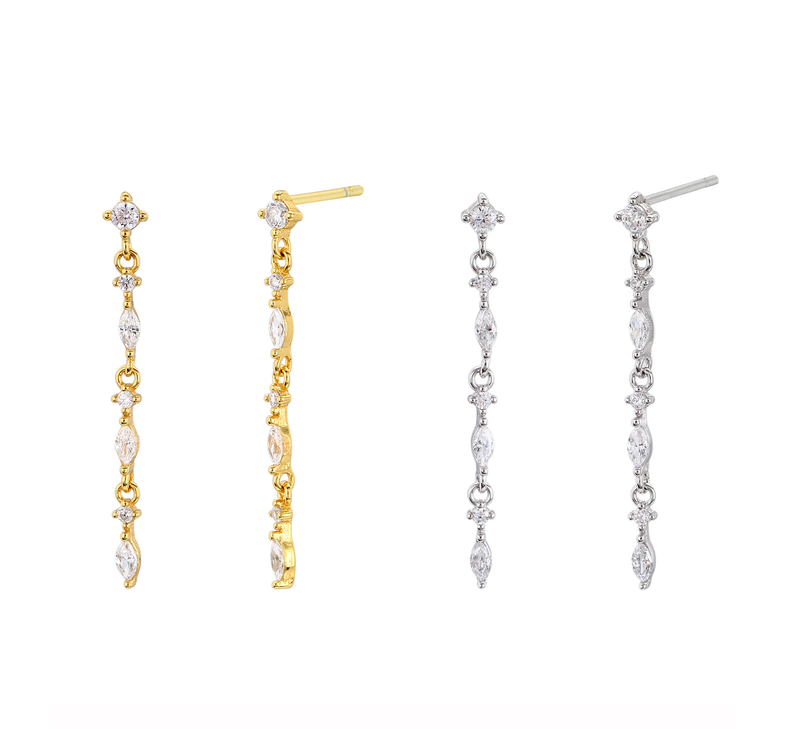 Elegant Gold Long Linear Drop Earrings with Marquise